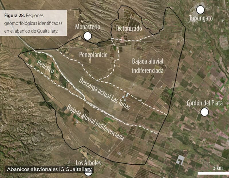 Regiones geomorfológicas de los abanicos aluvionales de la I.G. Gualtallary